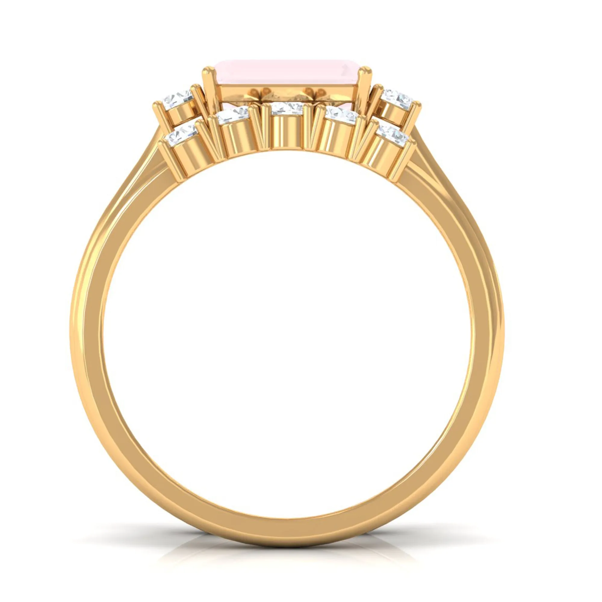 Octagon Cut Rose Quartz Contemporary Wedding Ring Set with Diamond