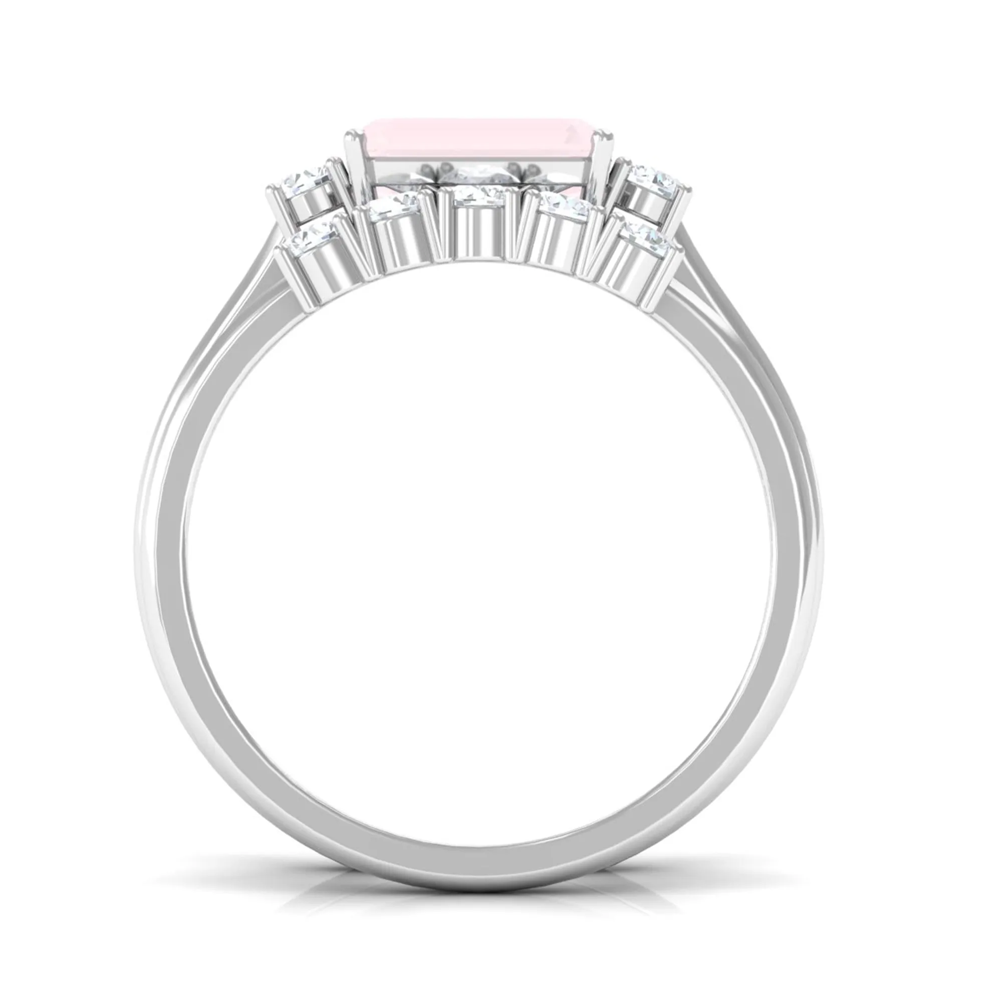 Octagon Cut Rose Quartz Contemporary Wedding Ring Set with Diamond