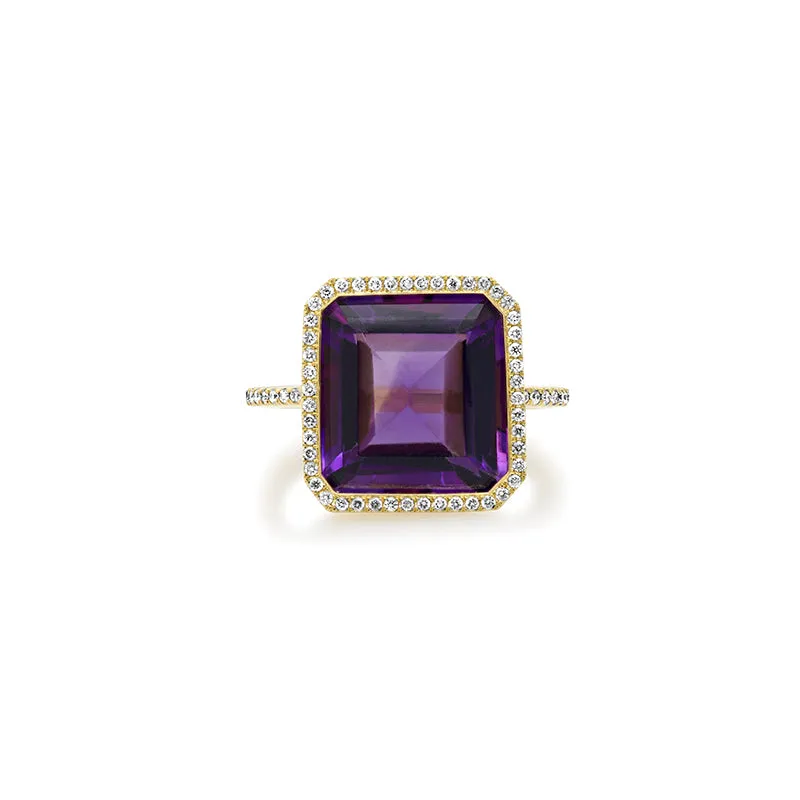 One-of-a-Kind Emerald-Cut Amethyst and Diamond Pave Ring