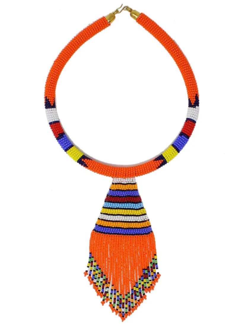 Orange Nala Beaded Maasai Necklace