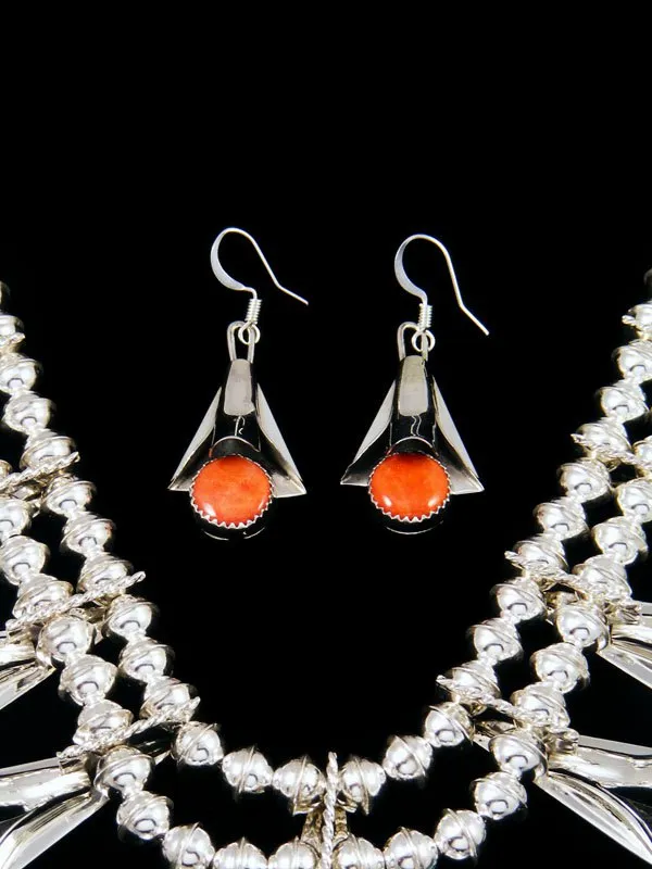 Orange Spiny Oyster Sterling Silver Squash Blossom Necklace Set