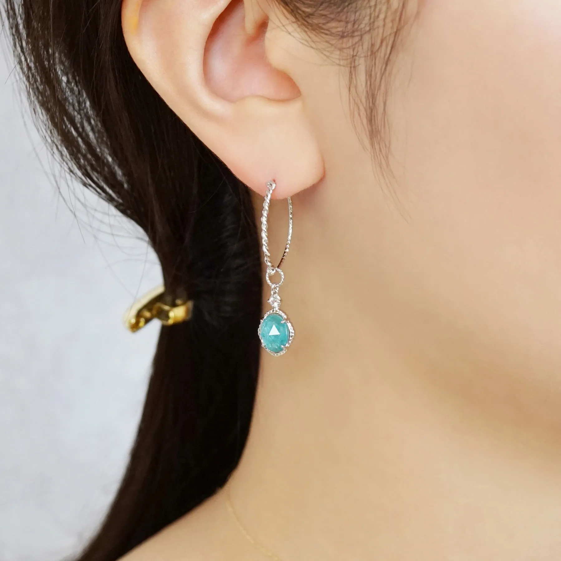 [Palette] Gold Filled / Silver Apatite x White Quartz Charm Set Earrings [Berry] (Platinum Plated)