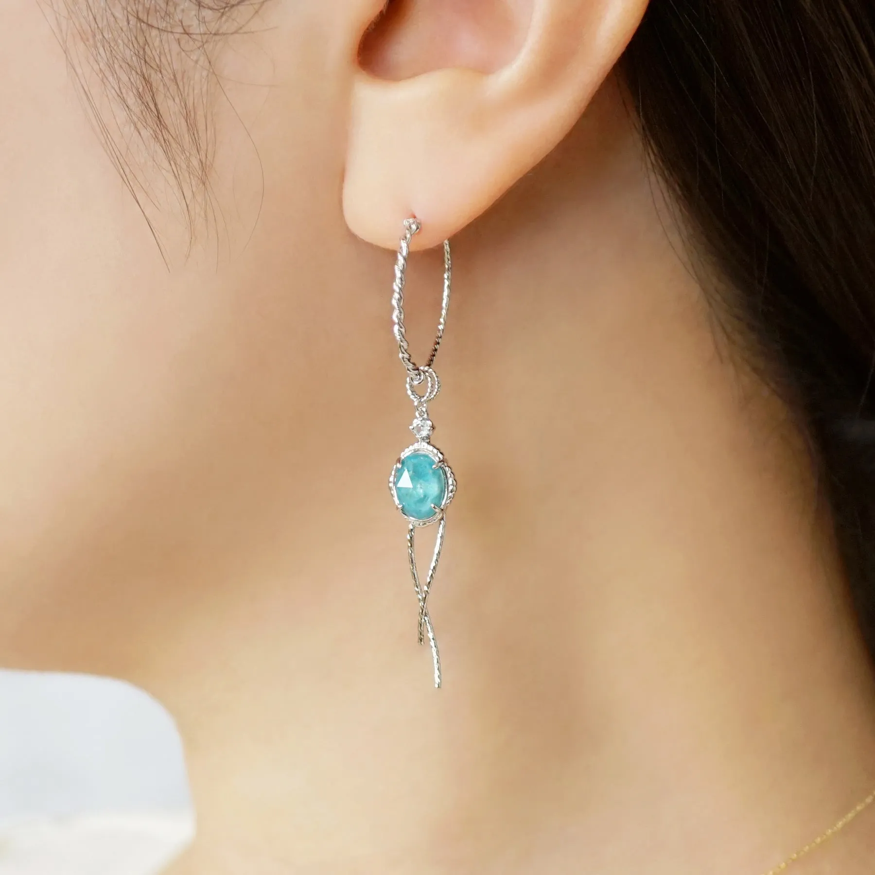 [Palette] Gold Filled / Silver Apatite x White Quartz Charm Set Earrings [Berry] (Platinum Plated)