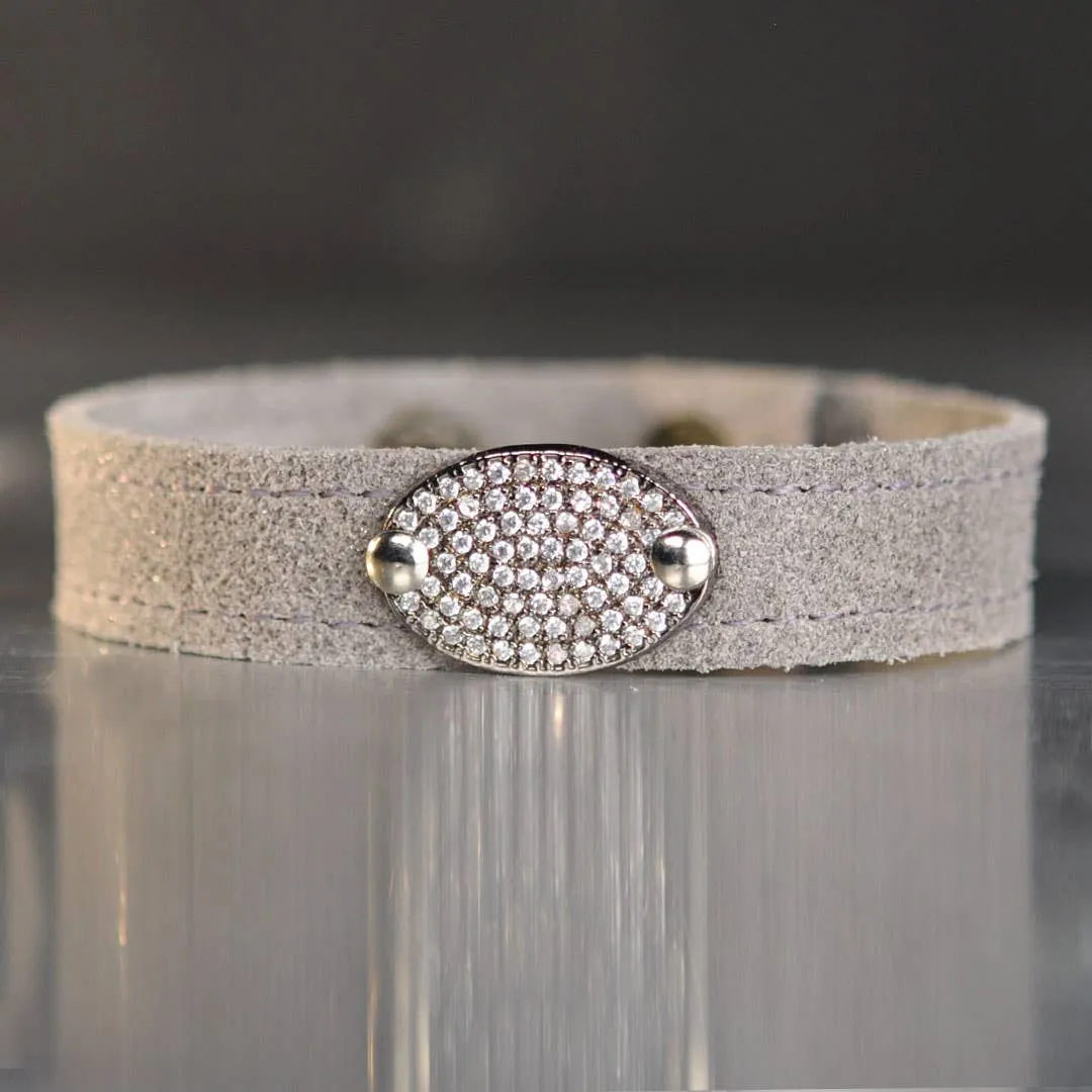 Pave Oval Cuff Bracelet (Silver Shimmer Leather)
