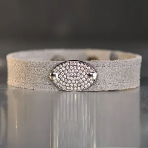 Pave Oval Cuff Bracelet (Silver Shimmer Leather)
