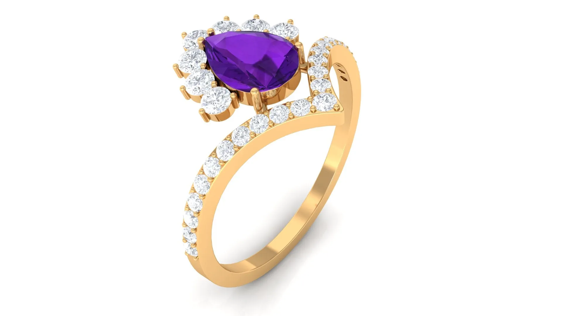 Pear Amethyst and Diamond Designer Ring
