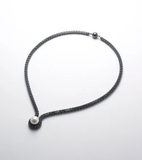 Pearl Inversion Necklace in Oxidized Silver