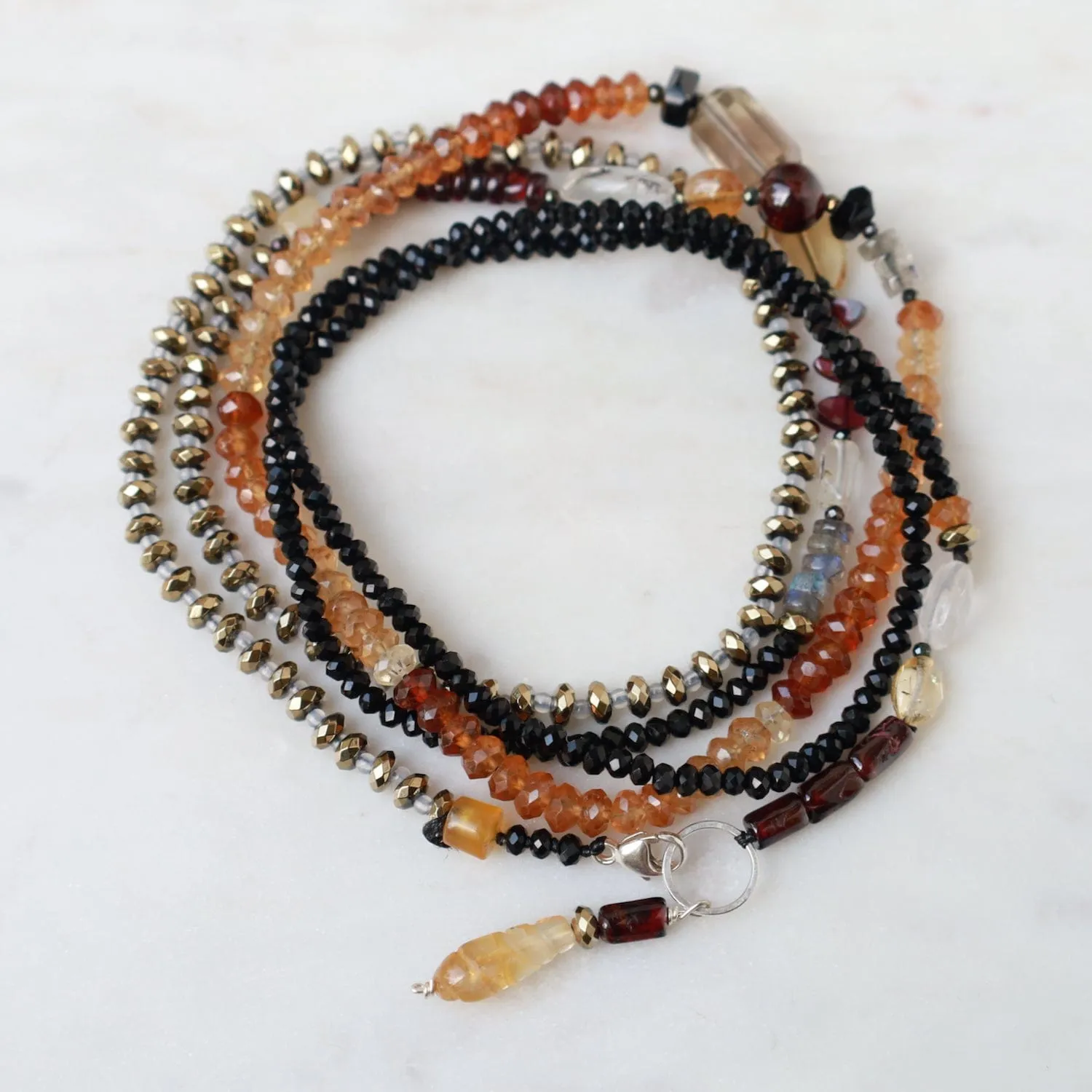 Petro Tourmaline, Pyrite and Black Crystal Long Necklace