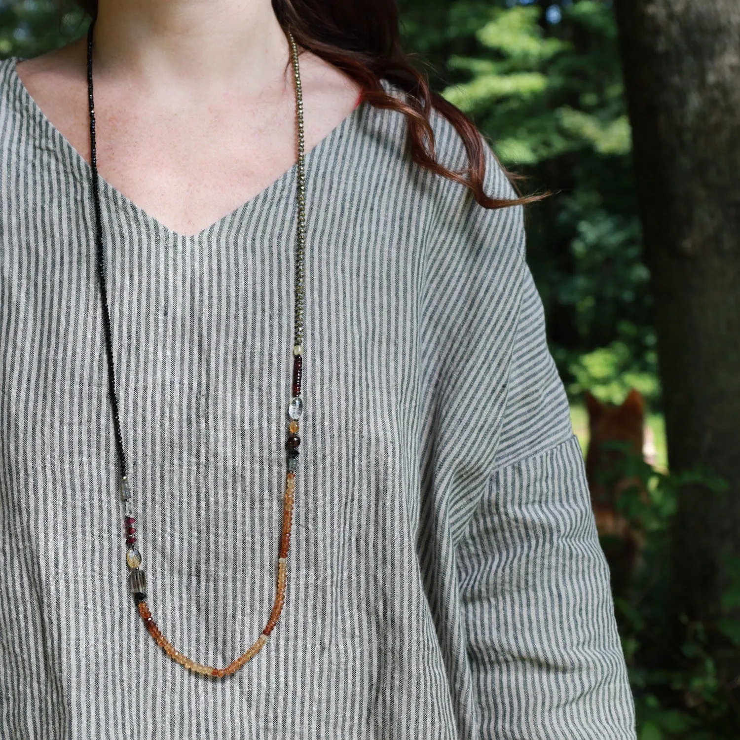 Petro Tourmaline, Pyrite and Black Crystal Long Necklace