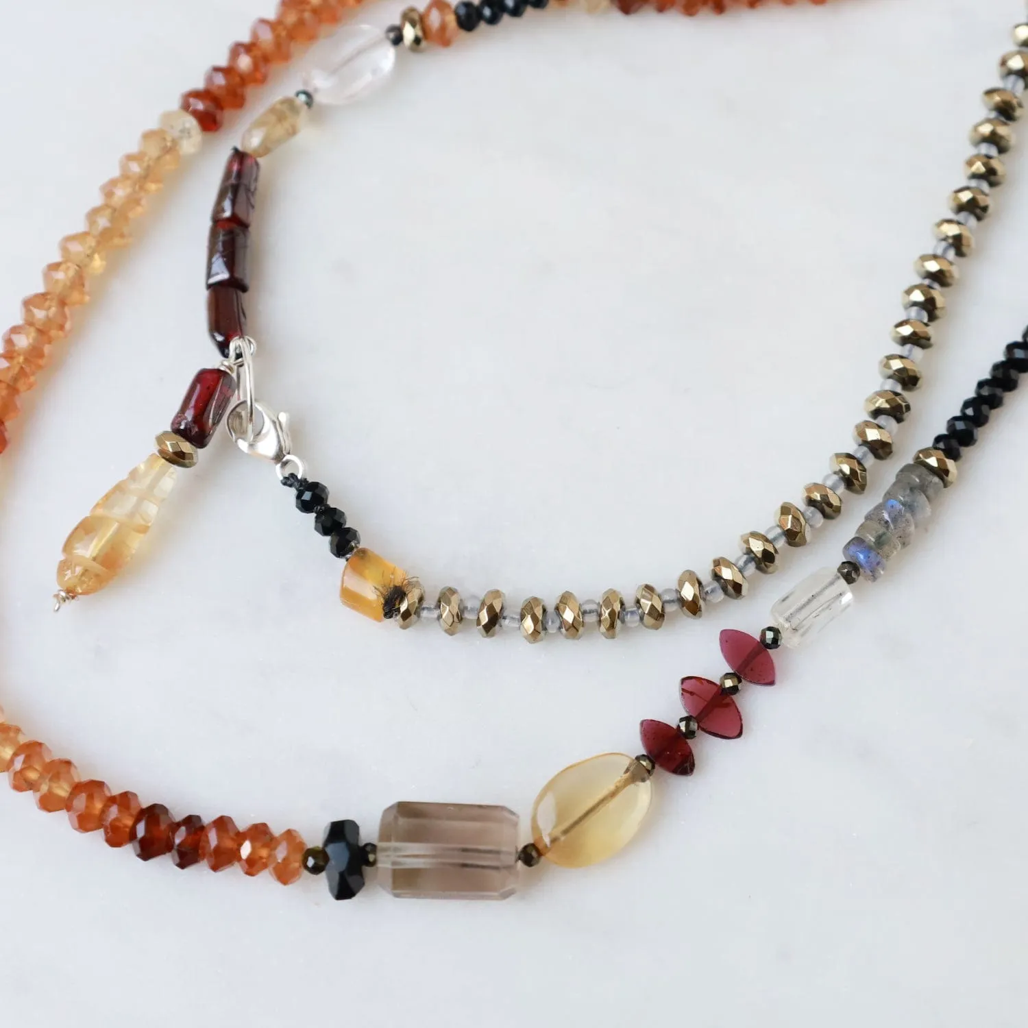 Petro Tourmaline, Pyrite and Black Crystal Long Necklace