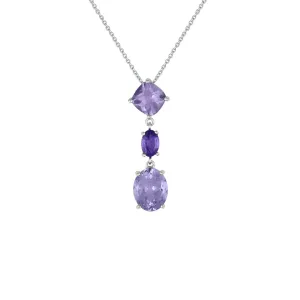 Pink Amethyst and Amethyst Drop Pendant in Sterling Silver