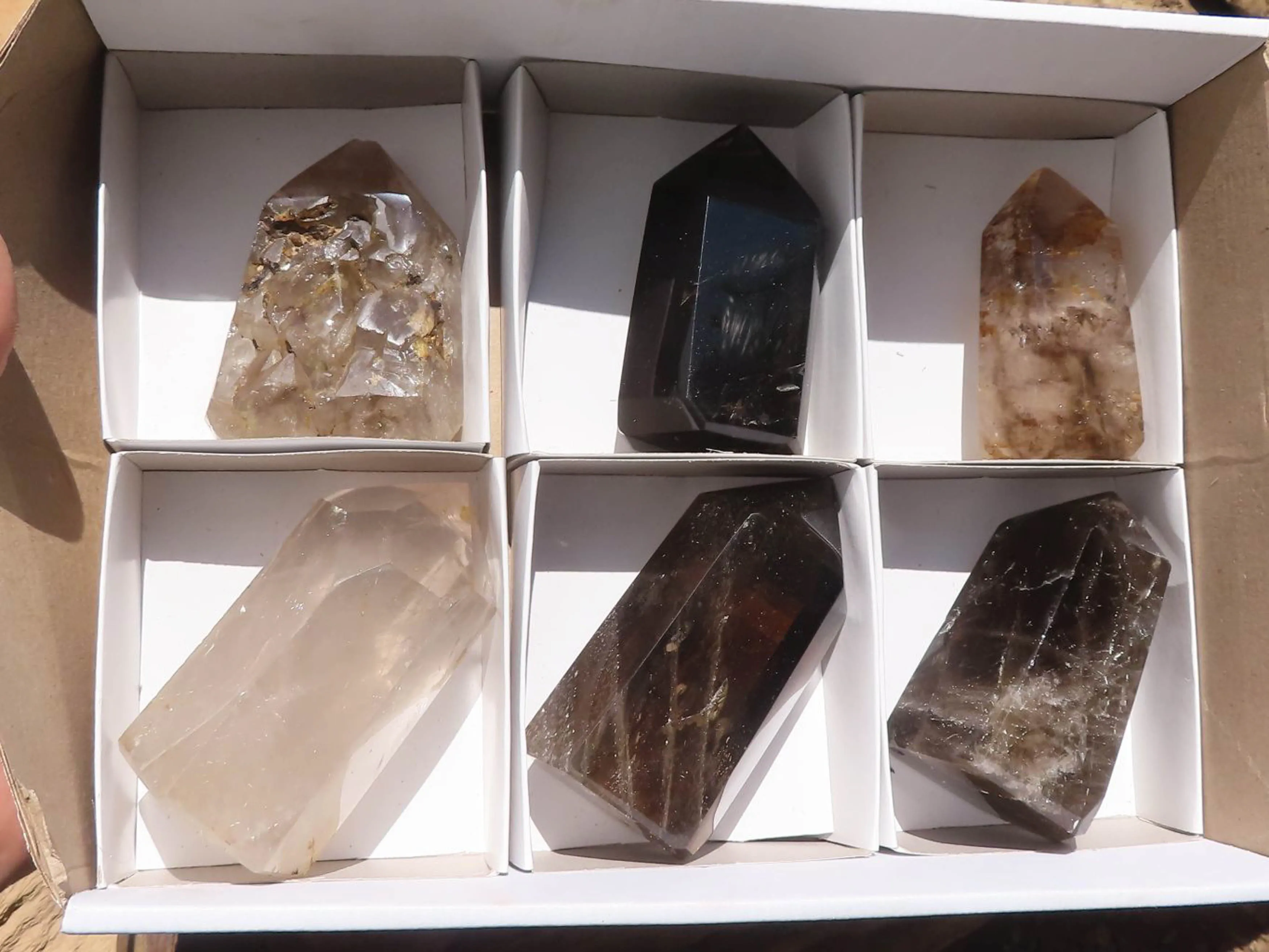 Polished Mixed Selection Of Smokey Quartz Crystals x 6 From Madagascar