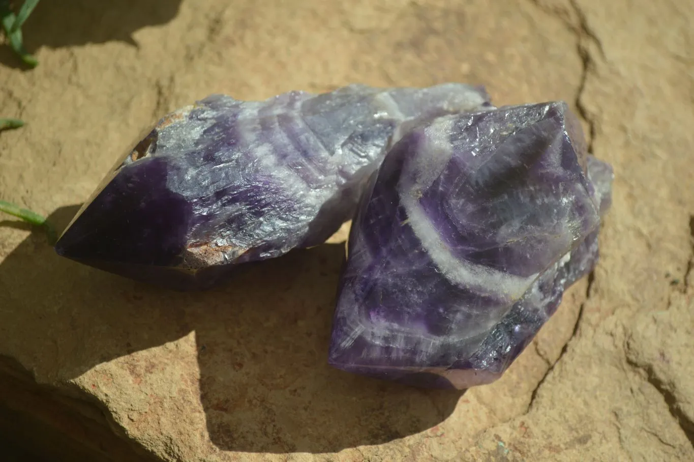 Polished "Witches Hat" Chevron Amethyst Crystals x 6 From Zambia