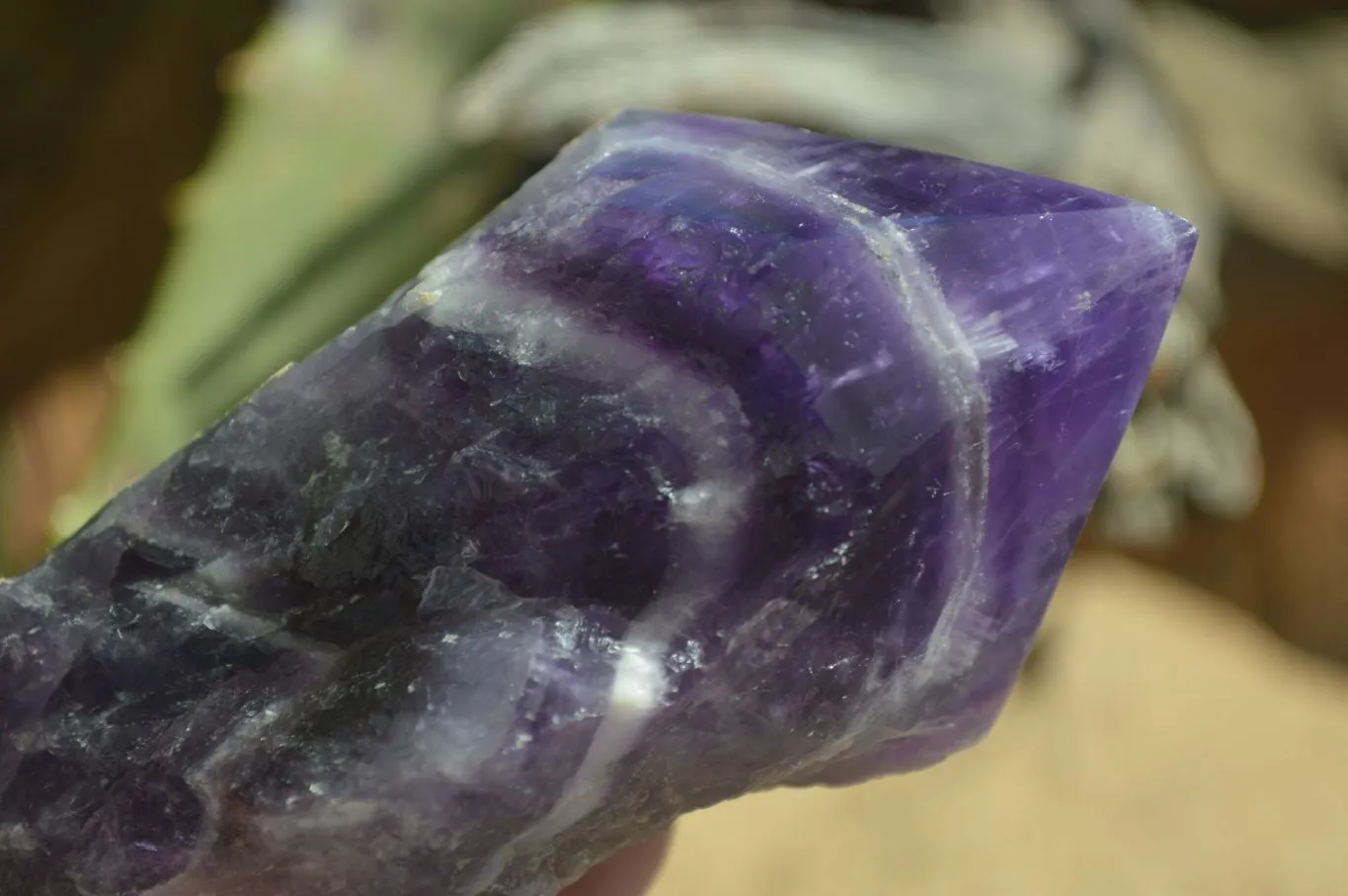 Polished "Witches Hat" Chevron Amethyst Crystals x 6 From Zambia