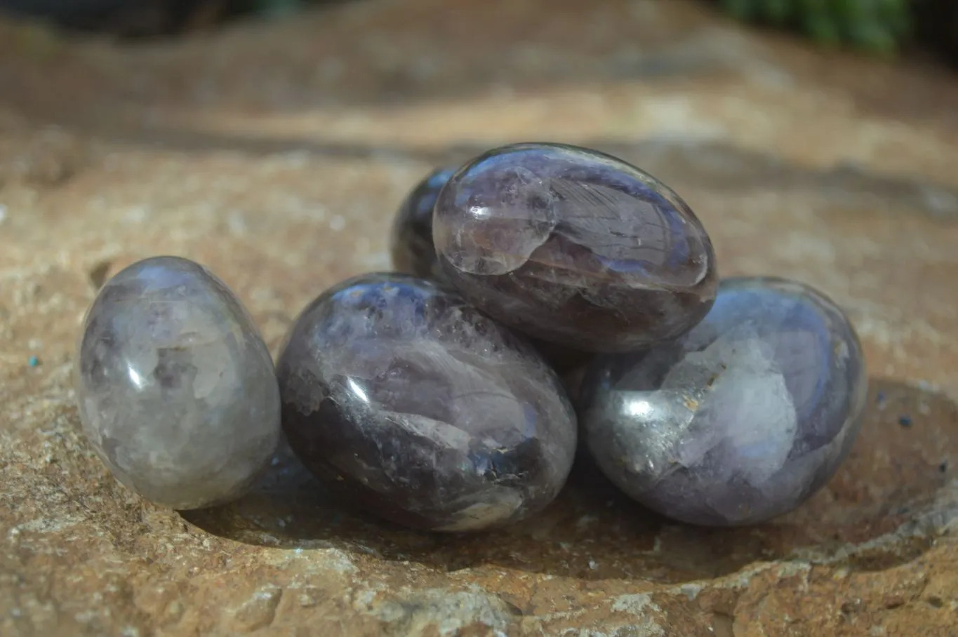 Polished Smokey Dream Amethyst Galet - Palm Stones x 12 From Madagascar