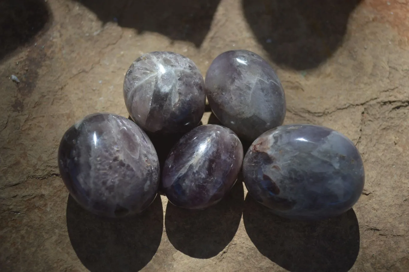 Polished Smokey Dream Amethyst Galet - Palm Stones x 12 From Madagascar