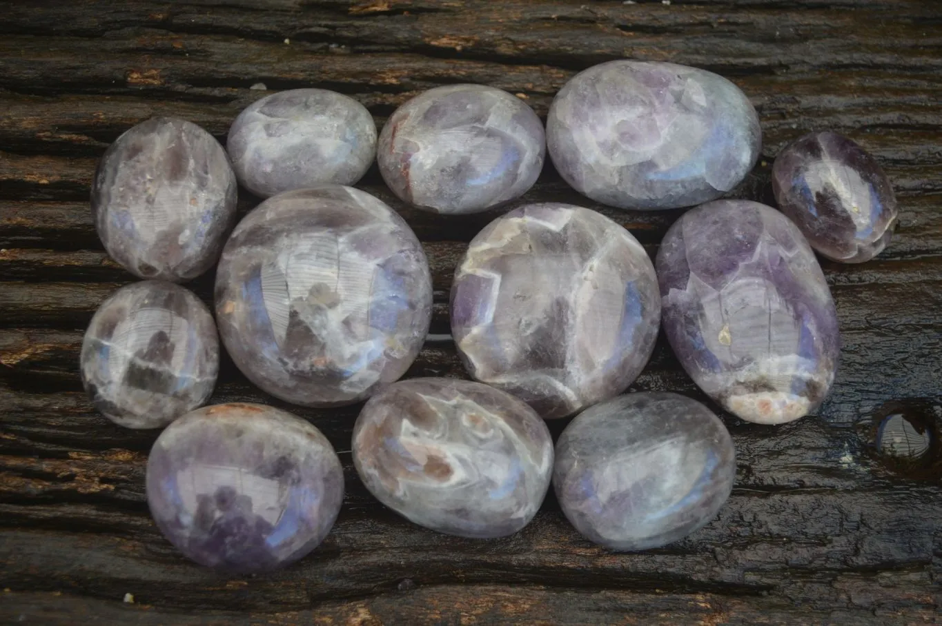 Polished Smokey Dream Amethyst Galet - Palm Stones x 12 From Madagascar