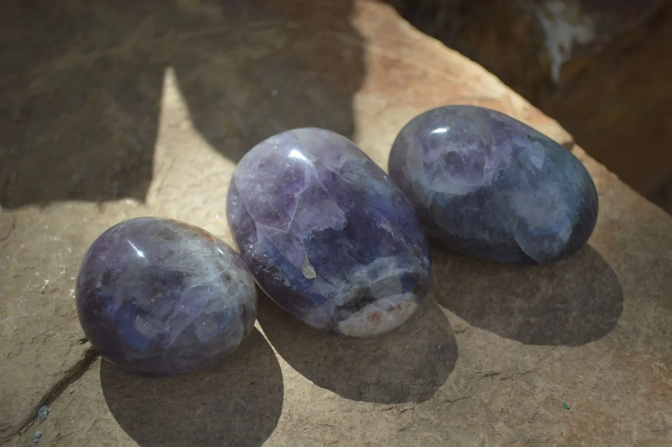 Polished Smokey Dream Amethyst Galet - Palm Stones x 12 From Madagascar