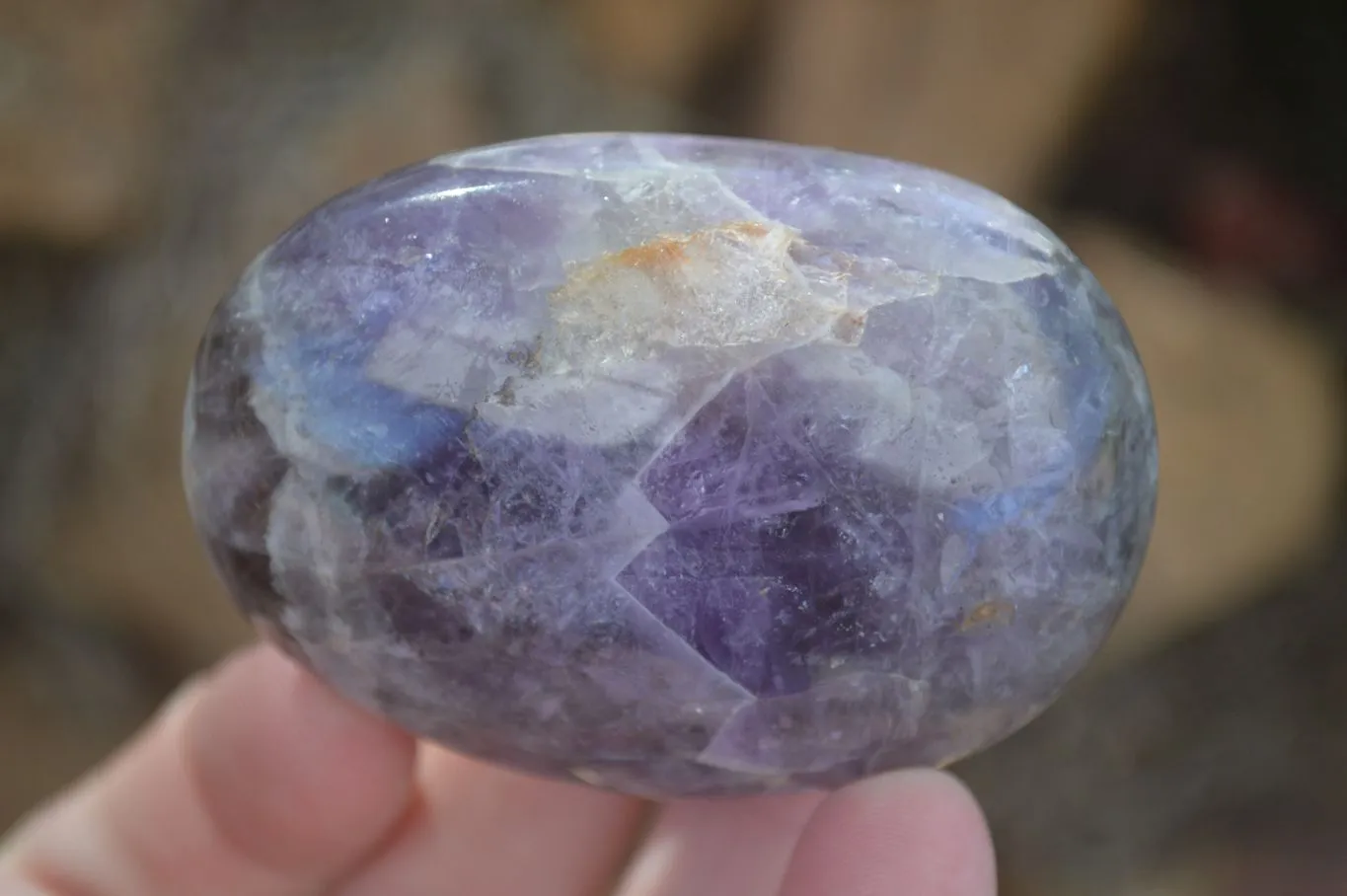 Polished Smokey Dream Amethyst Galet - Palm Stones x 12 From Madagascar