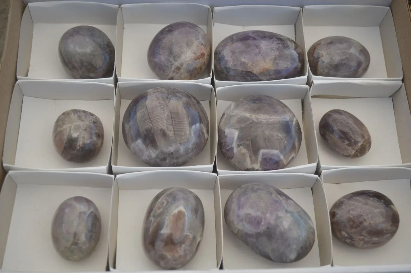 Polished Smokey Dream Amethyst Galet - Palm Stones x 12 From Madagascar