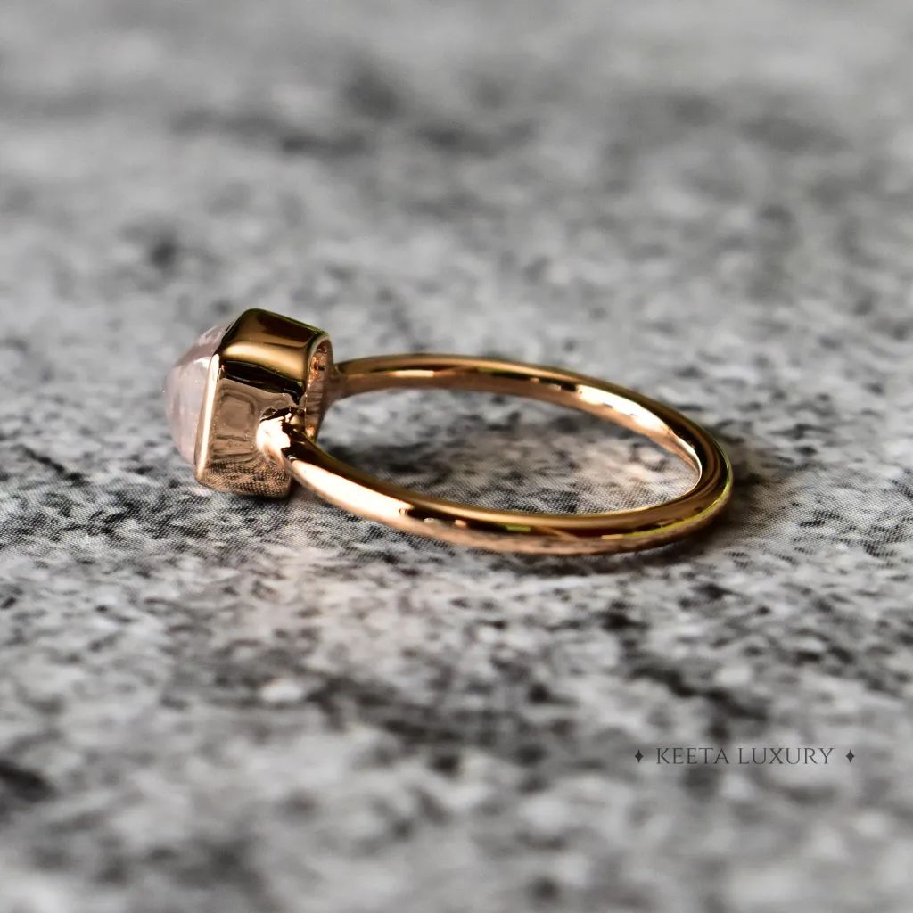 Romantic Square- Rose Quartz Ring
