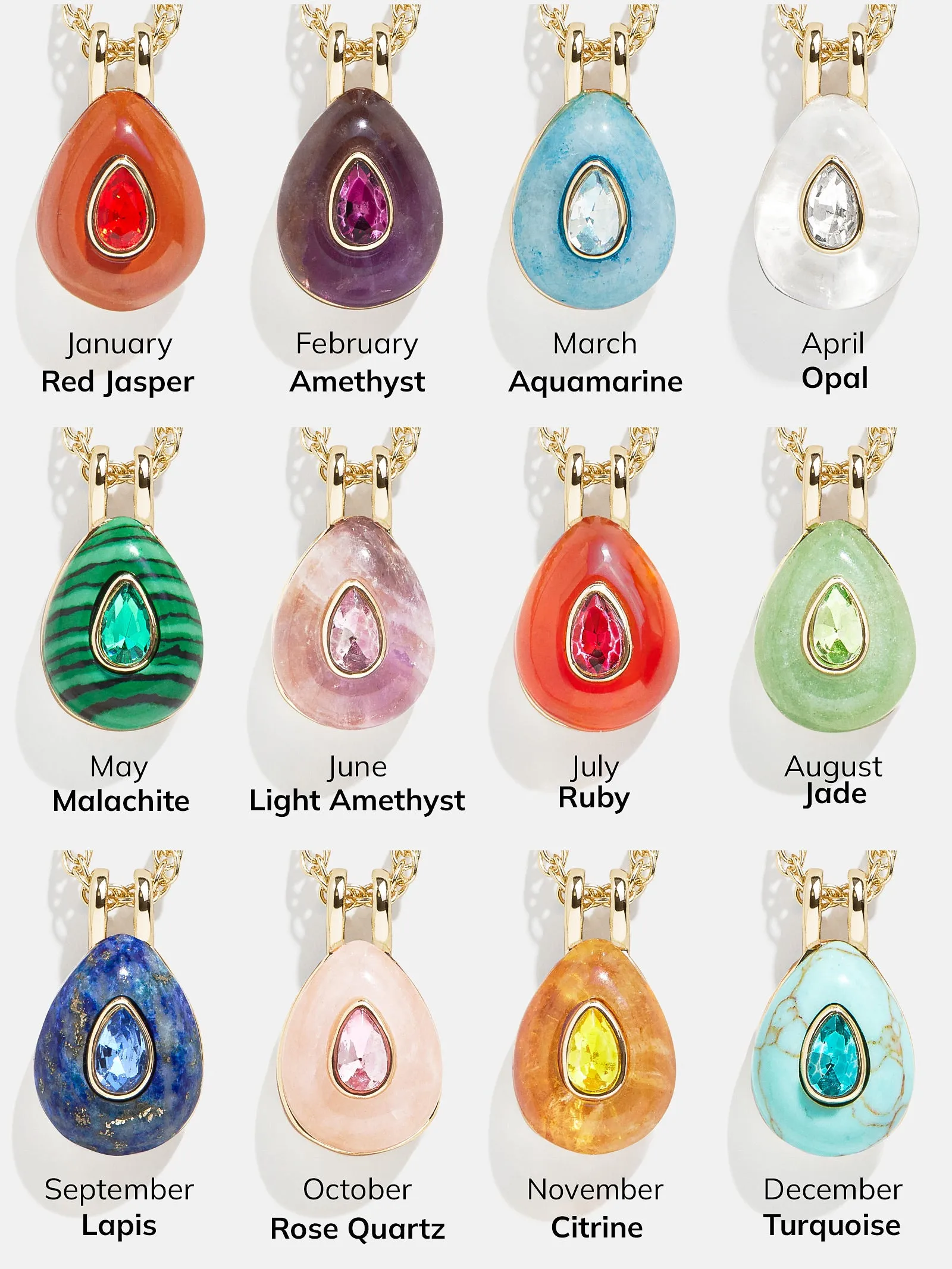 Semi-Precious Teardrop Birthstone Necklace - Garnet
