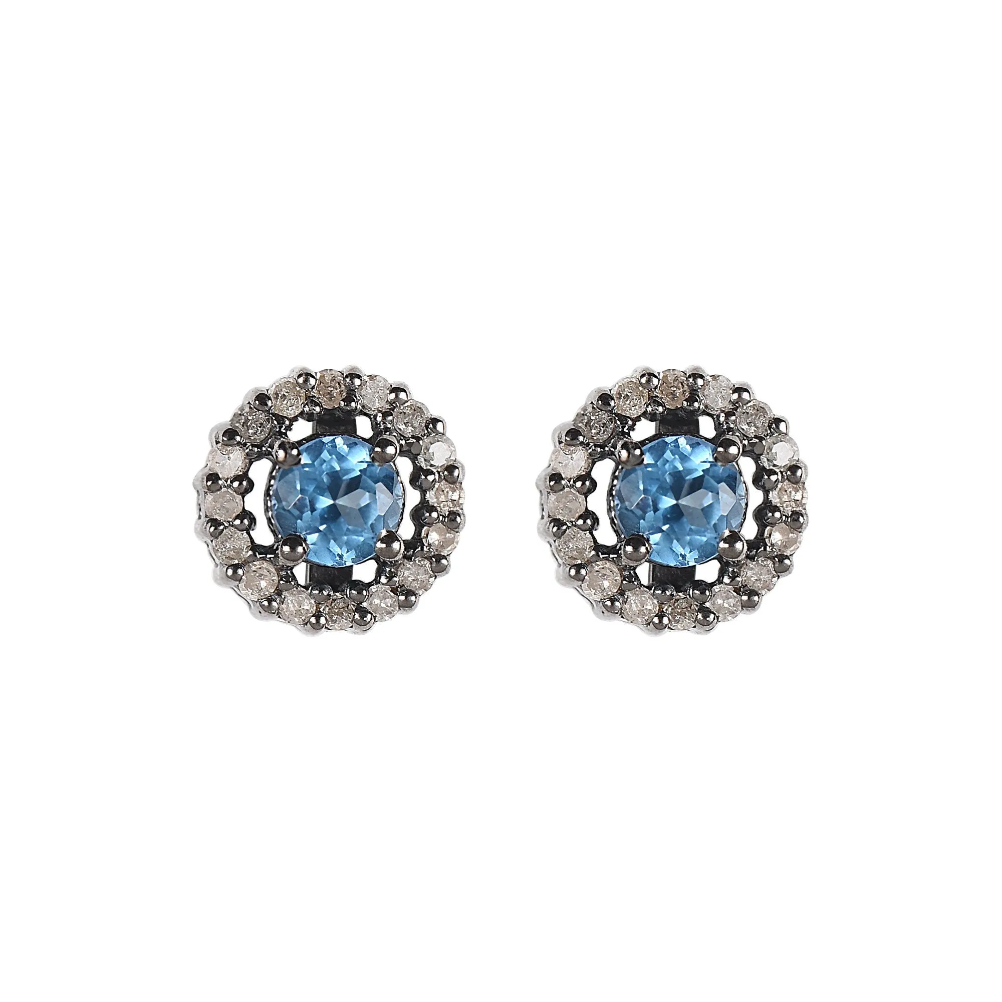 Silver Blue Topaz Diamond Halo Earrings