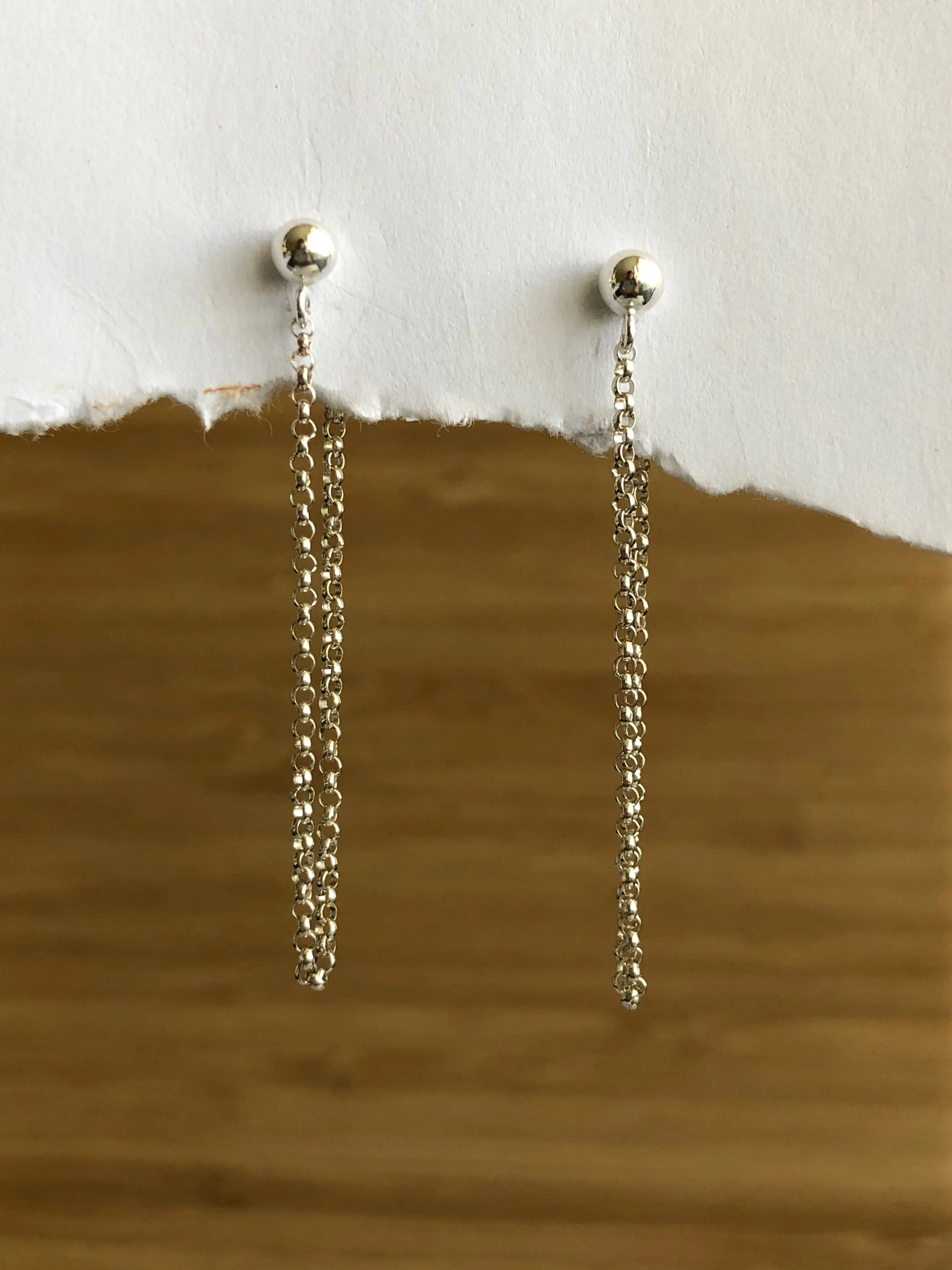 Silver chain stud earrings