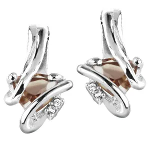 Silver Diamond And Smoky Quartz Earrings