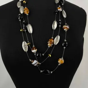 Silver/Brown/Black Beaded multi strand Necklace