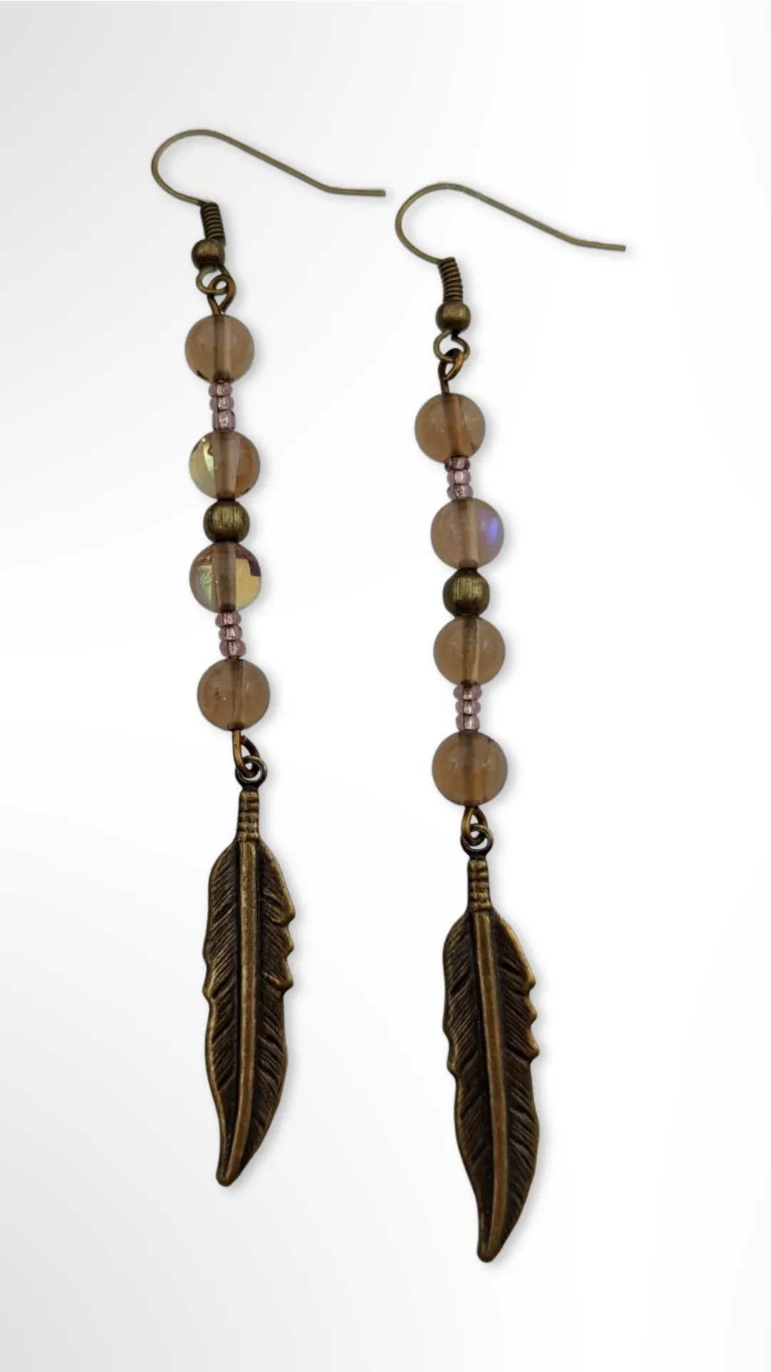 Smokey Aura Quartz, Antique Copper, Dangle drop Earrings- Echo of a Stone