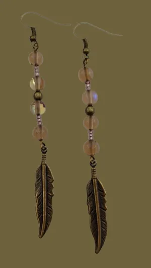 Smokey Aura Quartz, Antique Copper, Dangle drop Earrings- Echo of a Stone