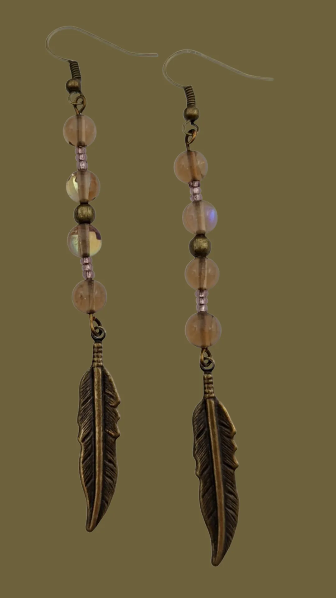 Smokey Aura Quartz, Antique Copper, Dangle drop Earrings- Echo of a Stone