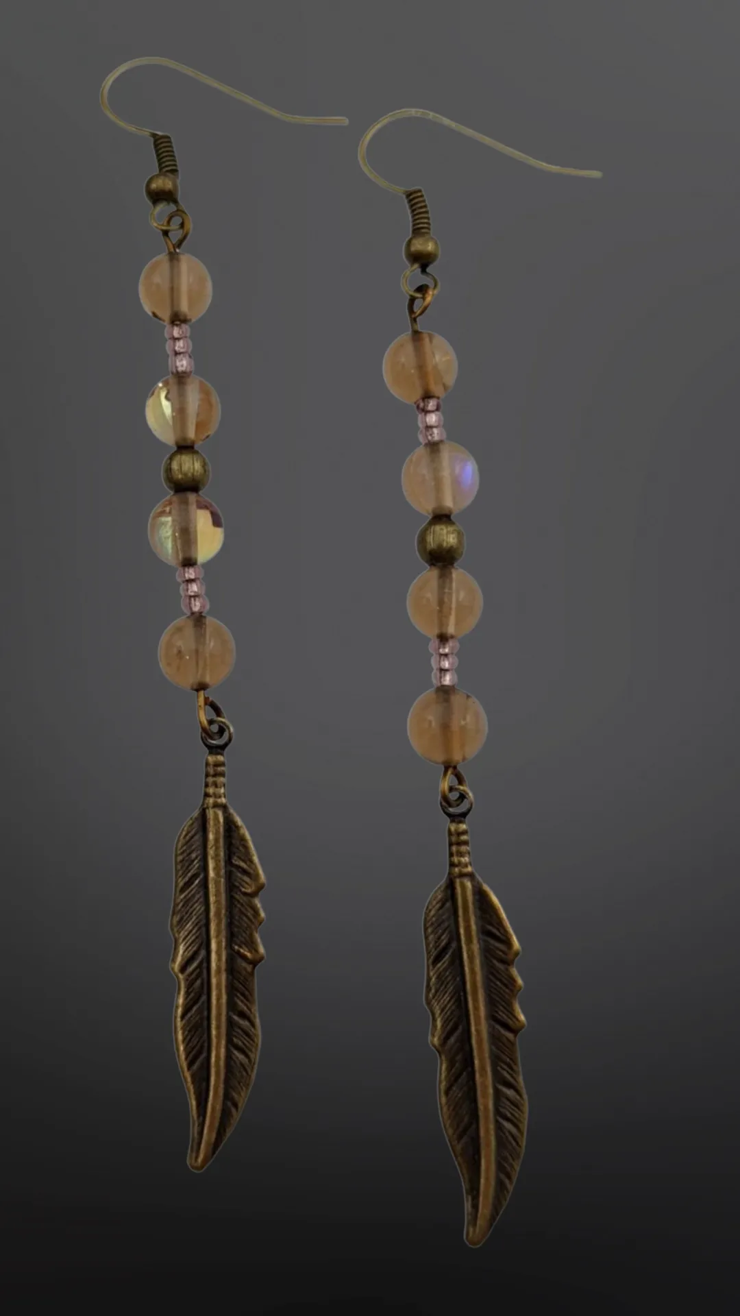 Smokey Aura Quartz, Antique Copper, Dangle drop Earrings- Echo of a Stone