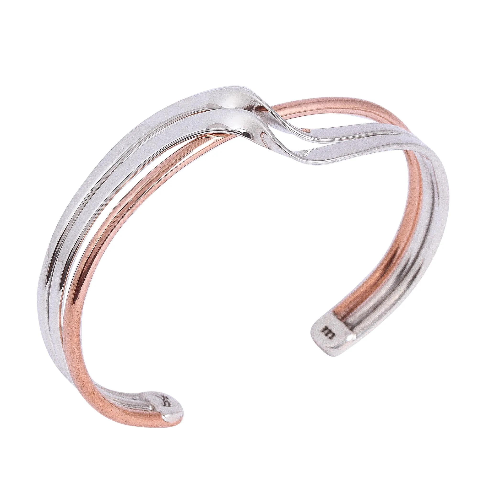 Sterling Silver and Copper Cuff Bracelet from Mexico - Copper Stream | NOVICA