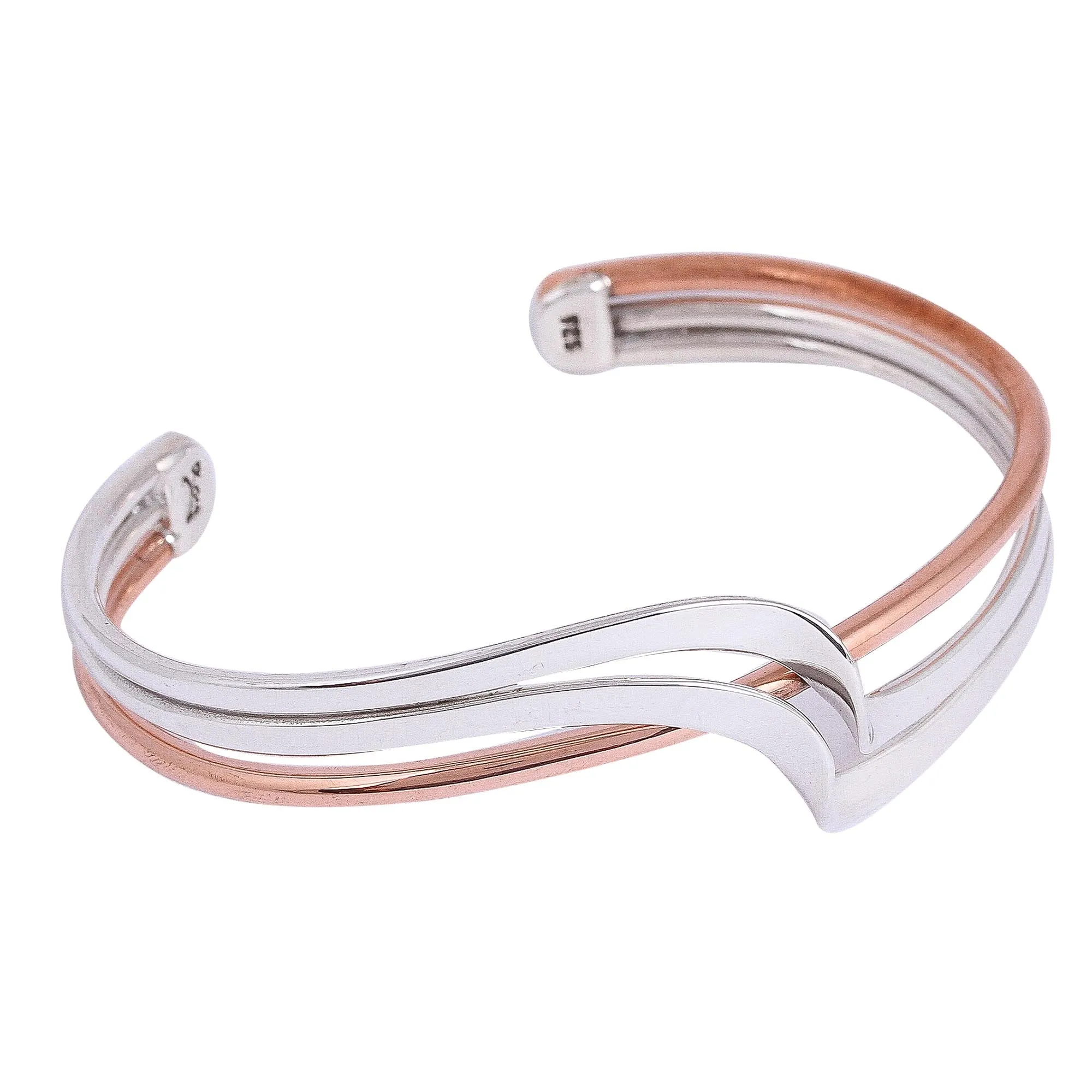 Sterling Silver and Copper Cuff Bracelet from Mexico - Copper Stream | NOVICA