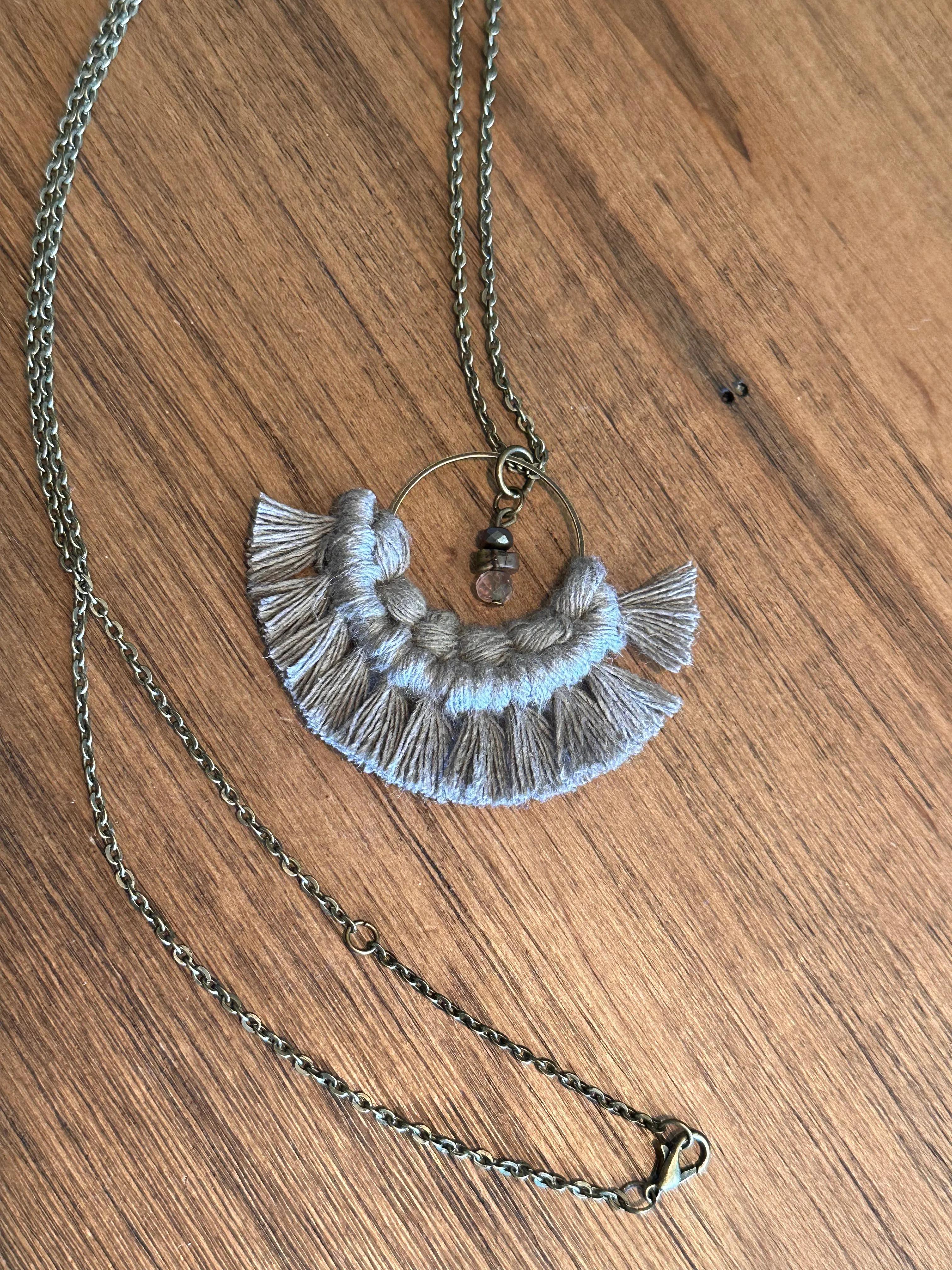 Taupe on Thin Antiqued Bronze Ring with Jasper and Citrine Stone Accent Necklace