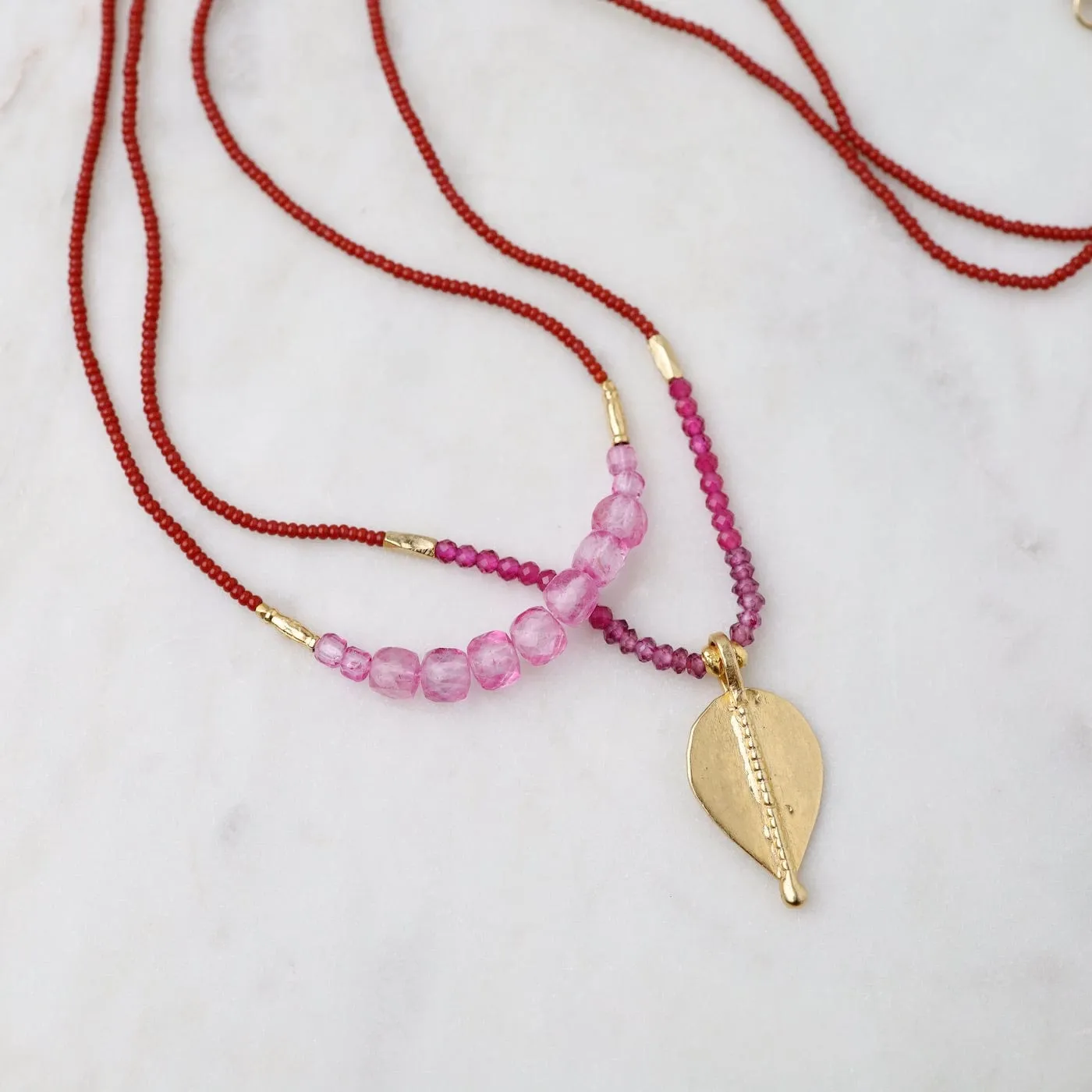 Terracotta & Pink Quart Bead Gold Vermeil Pendant Necklace