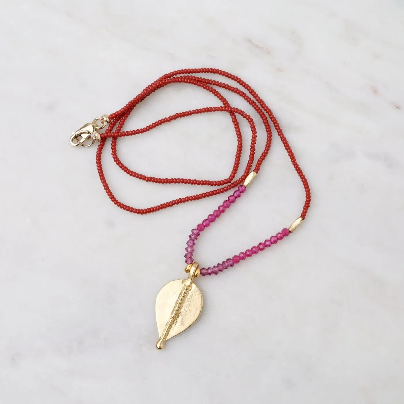 Terracotta & Pink Quart Bead Gold Vermeil Pendant Necklace