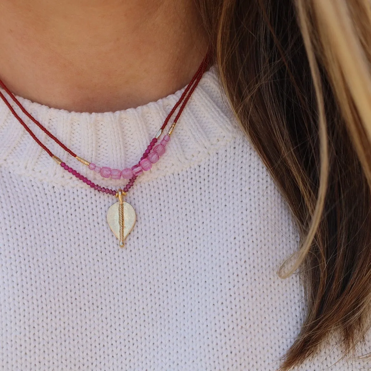 Terracotta & Pink Quart Bead Gold Vermeil Pendant Necklace