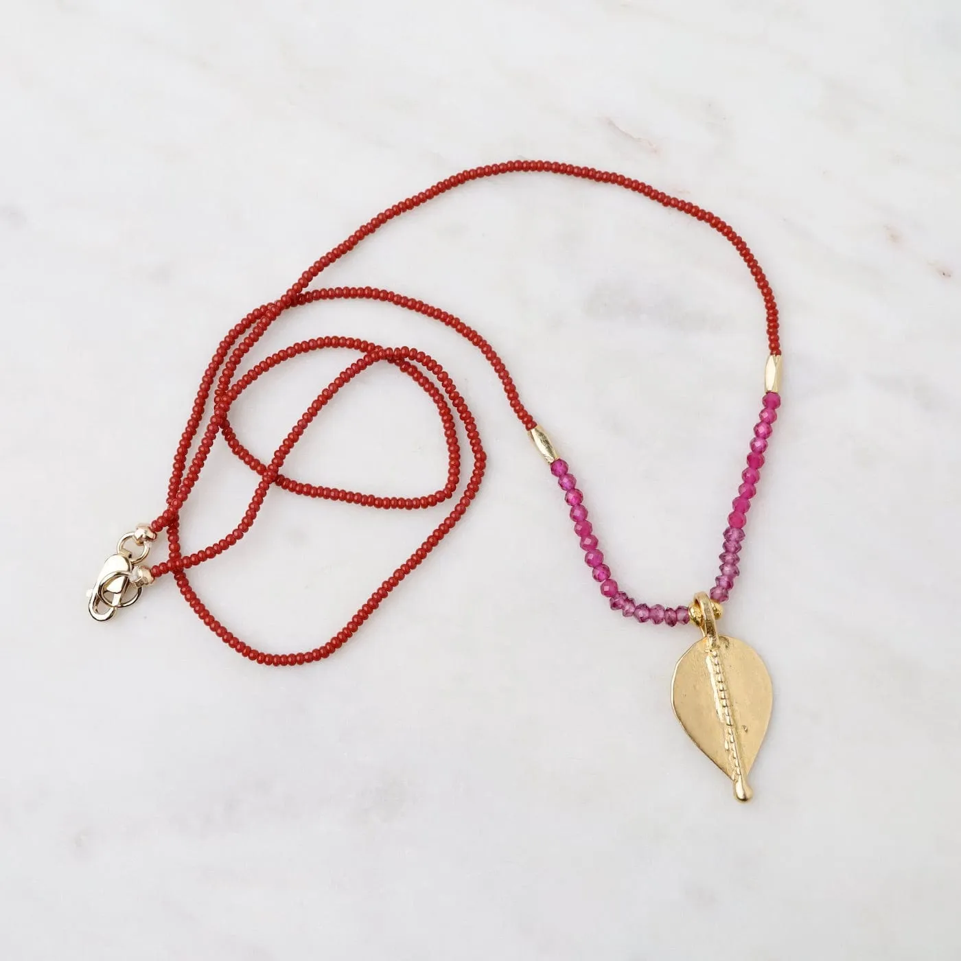 Terracotta & Pink Quart Bead Gold Vermeil Pendant Necklace