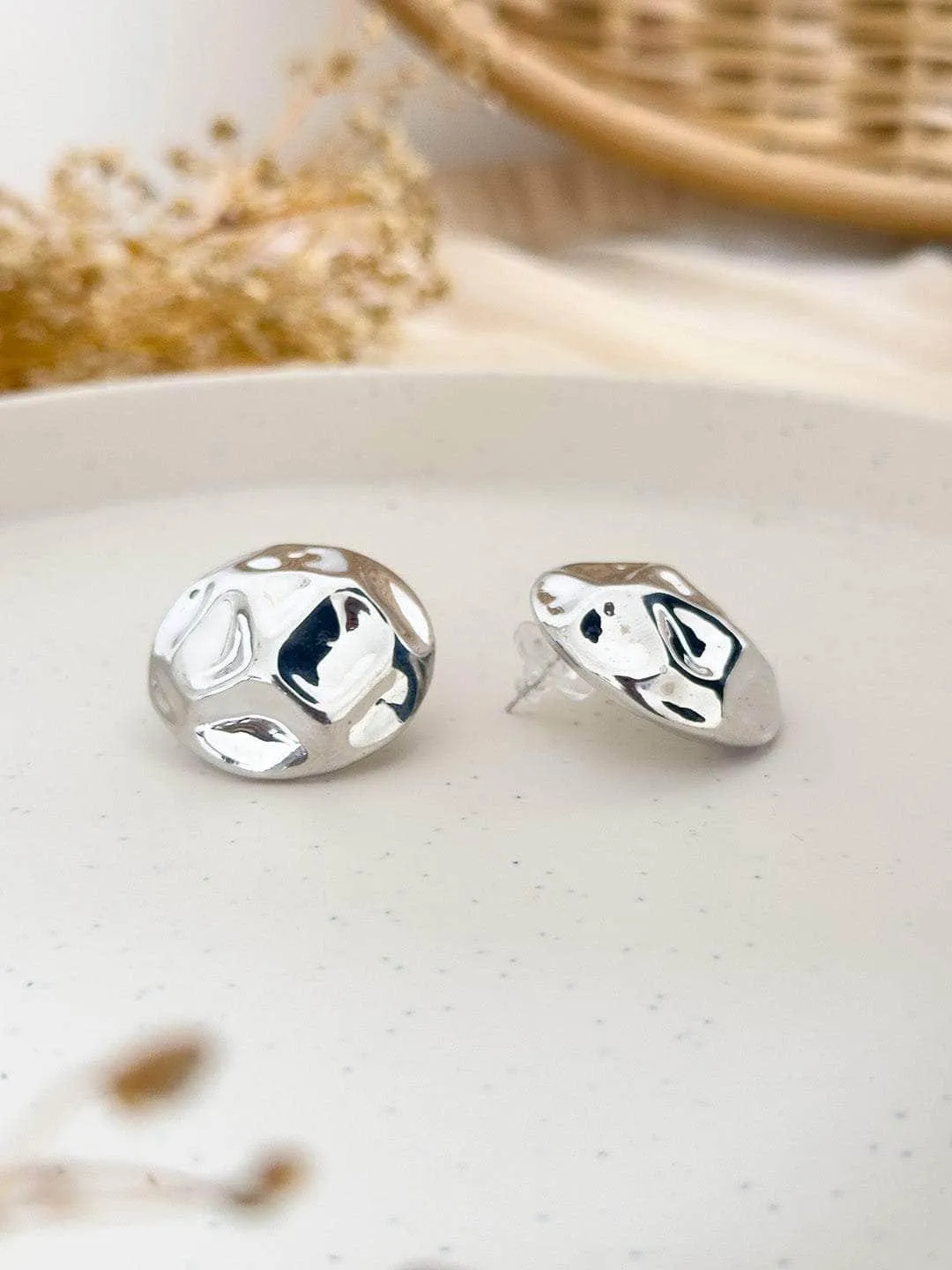 Textured Metal Decor Stud Earrings