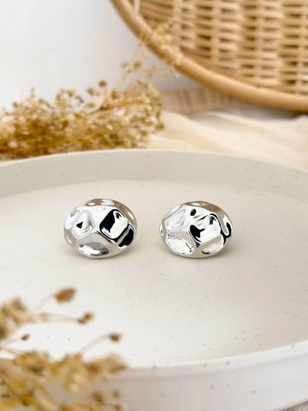 Textured Metal Decor Stud Earrings