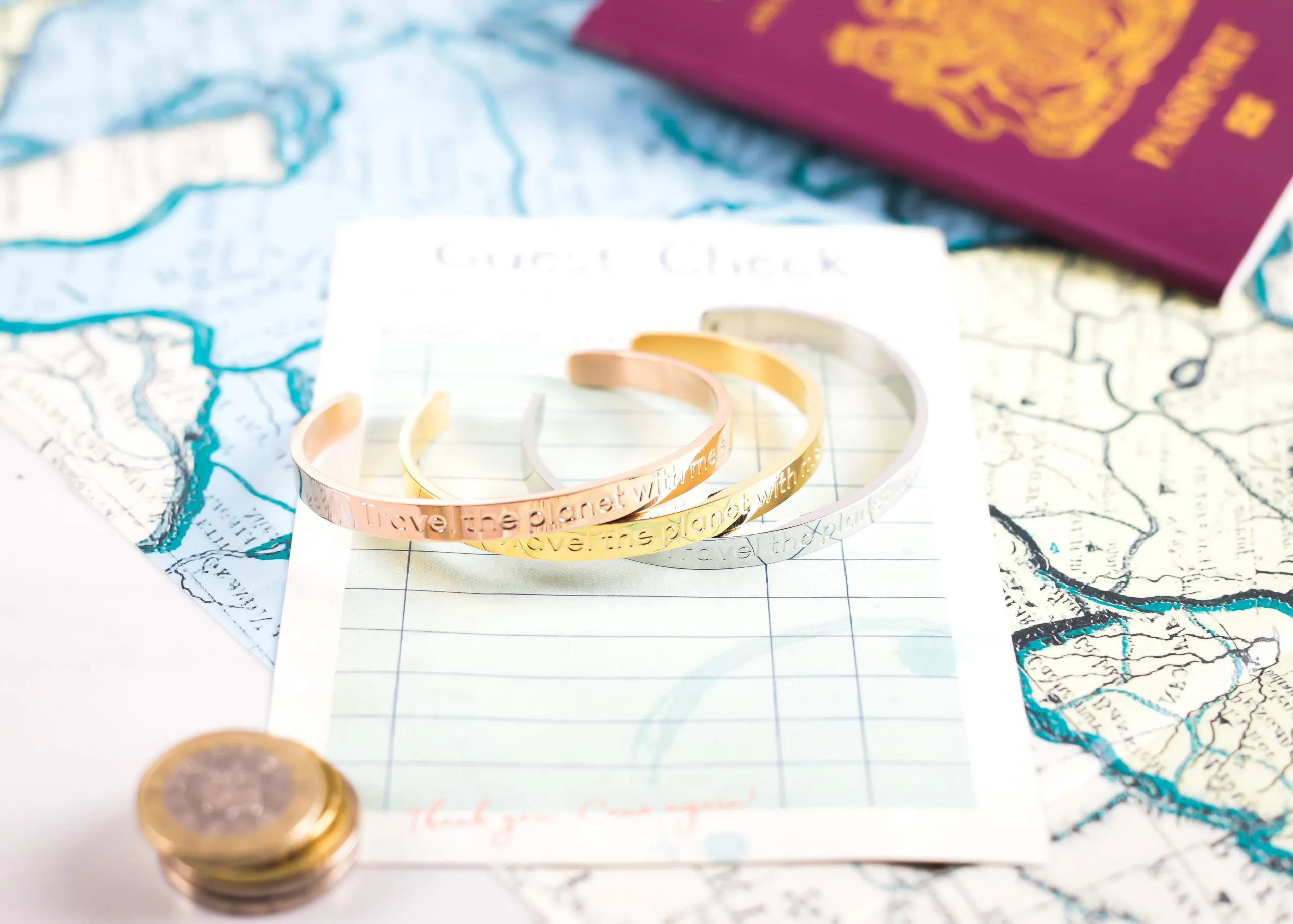 Travel the Planet with Me: Stainless Steel Bracelet with Engraved Message for Travel Enthusiasts