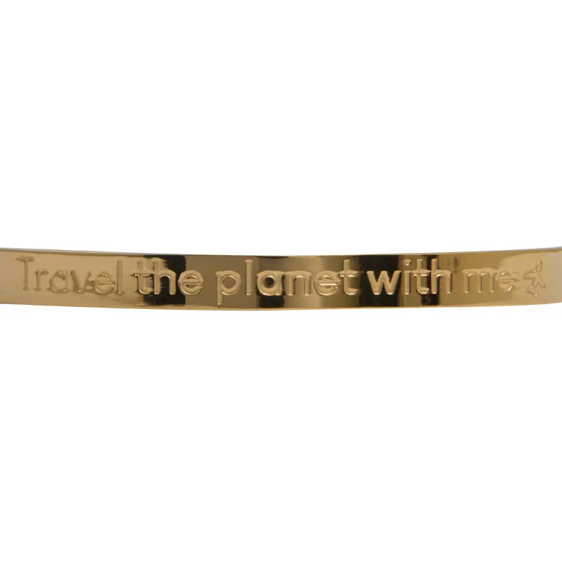 Travel the Planet with Me: Stainless Steel Bracelet with Engraved Message for Travel Enthusiasts