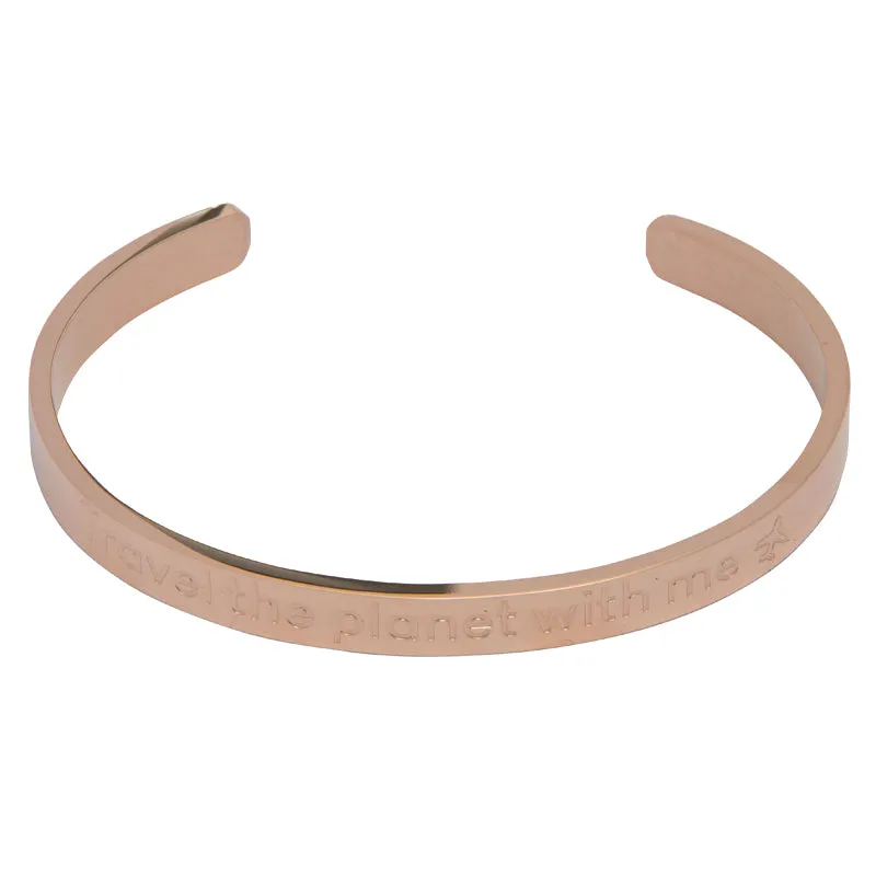 Travel the Planet with Me: Stainless Steel Bracelet with Engraved Message for Travel Enthusiasts