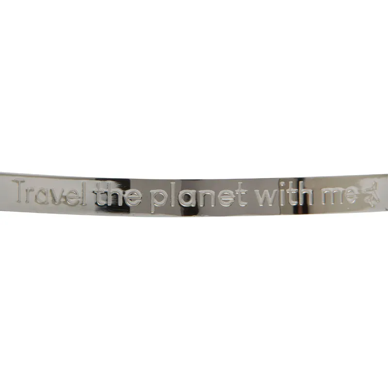 Travel the Planet with Me: Stainless Steel Bracelet with Engraved Message for Travel Enthusiasts