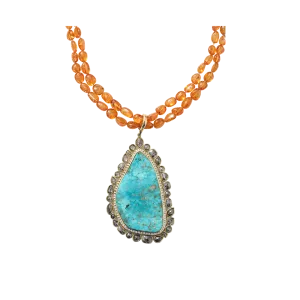 Turquoise Pendant With Garnet Nugget Chain