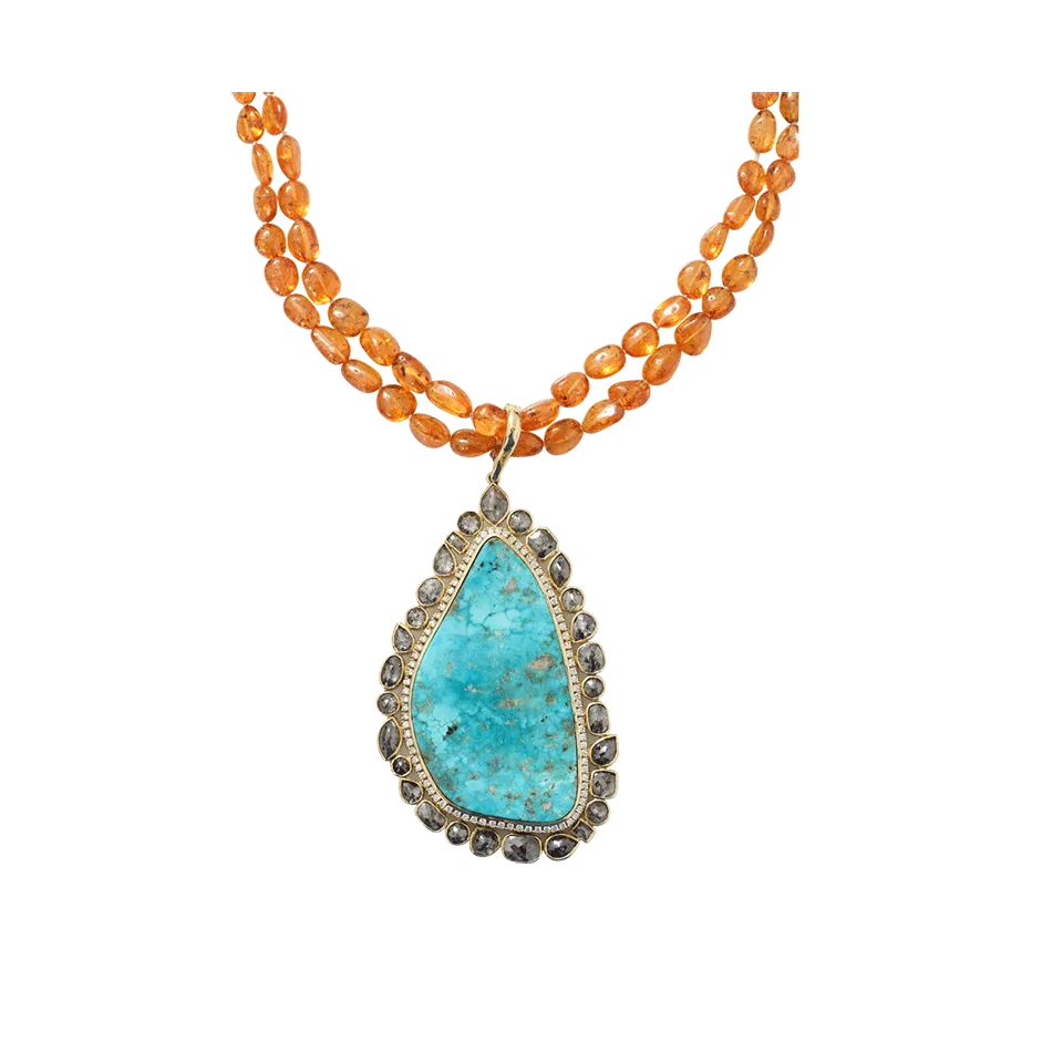 Turquoise Pendant With Garnet Nugget Chain