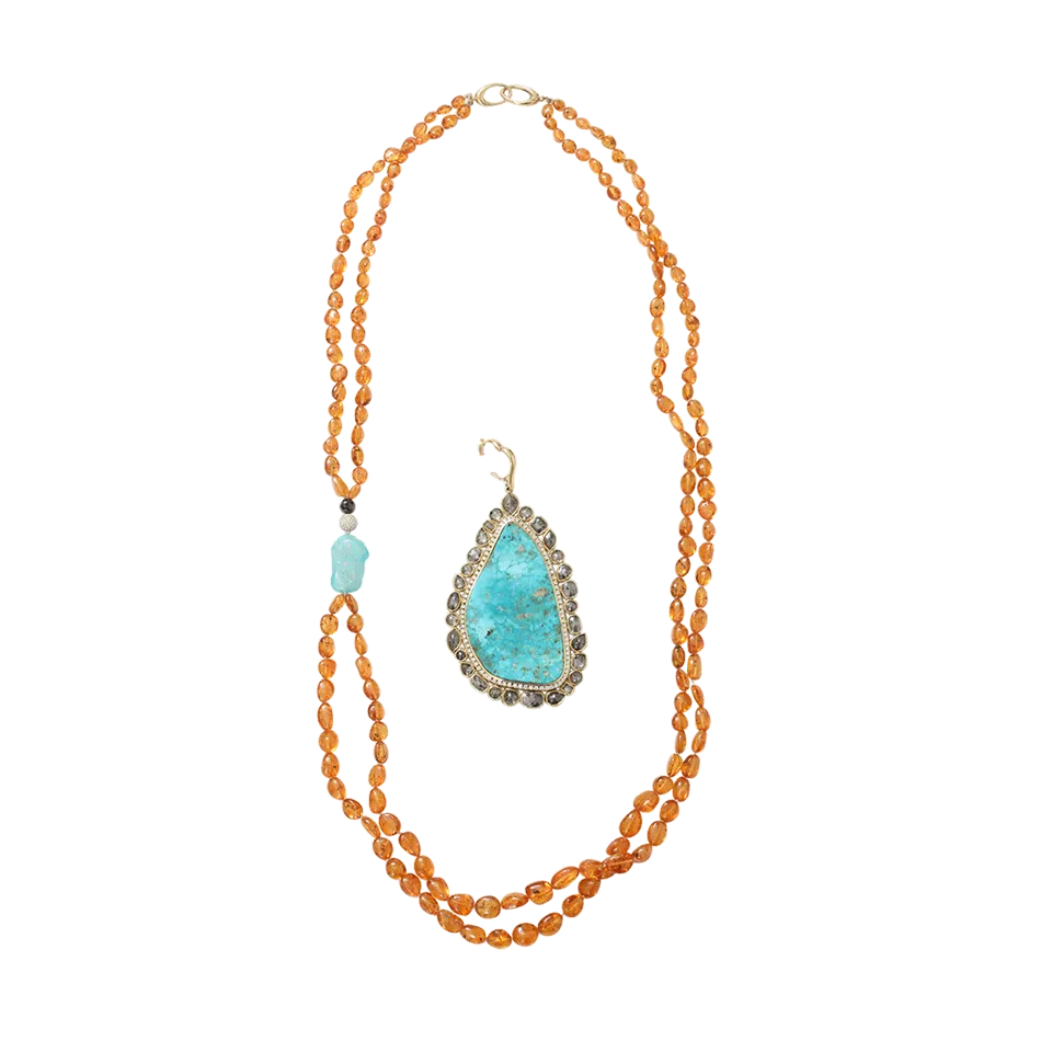 Turquoise Pendant With Garnet Nugget Chain